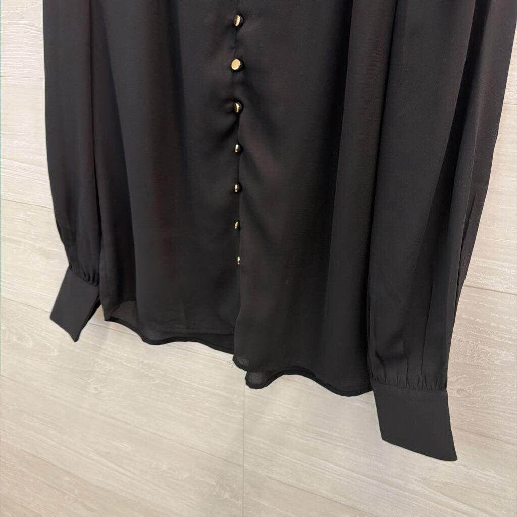 Ann Taylor Black Long Sleeve Gold Button Front Top Extra Small