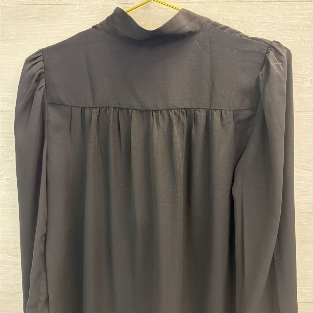 Ann Taylor Black Long Sleeve Gold Button Front Top Extra Small