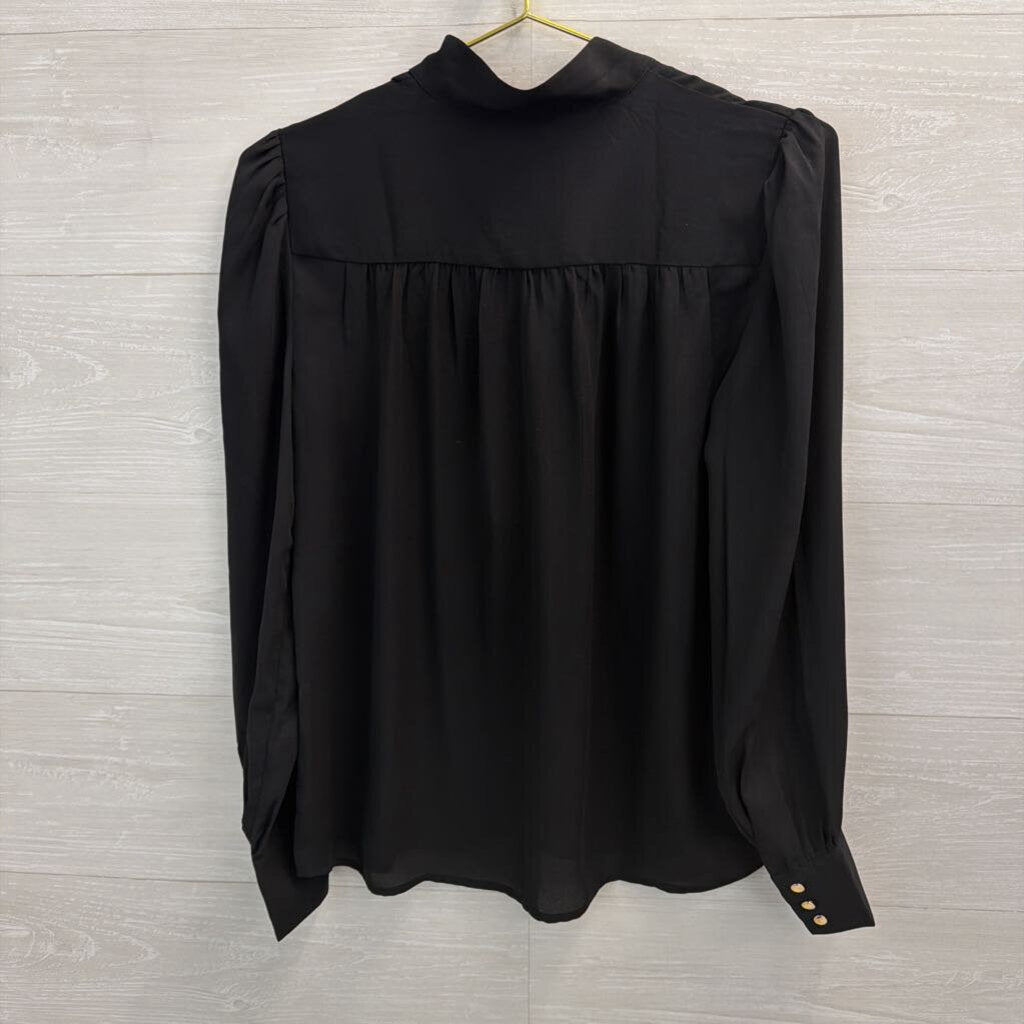 Ann Taylor Black Long Sleeve Gold Button Front Top Extra Small