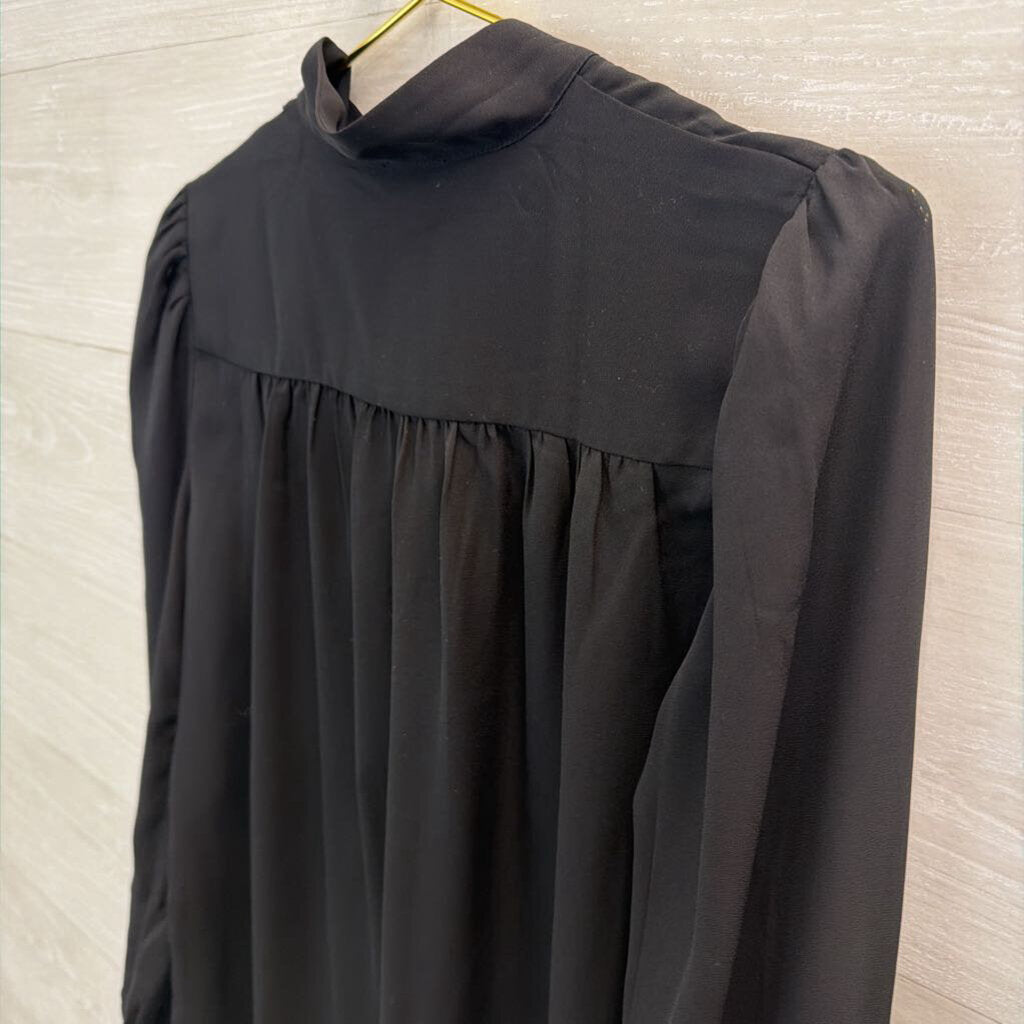 Ann Taylor Black Long Sleeve Gold Button Front Top Extra Small