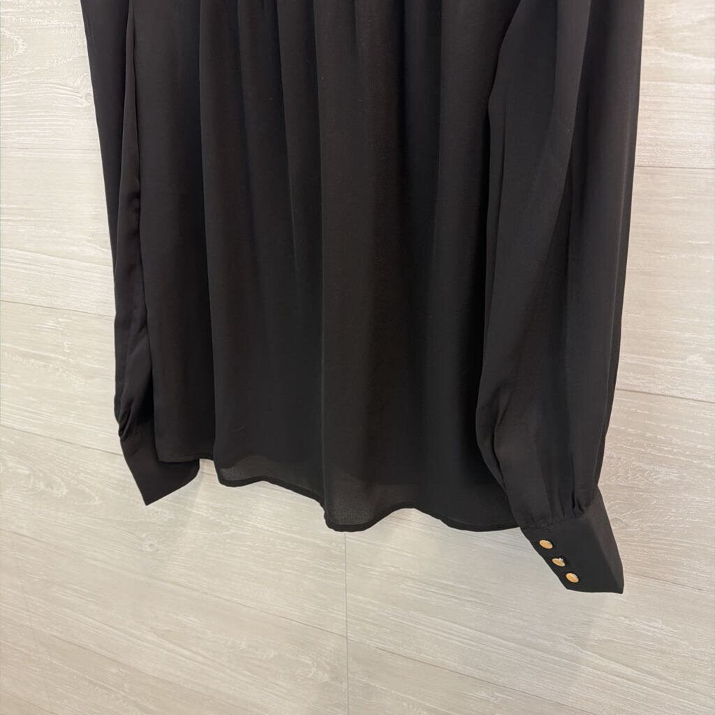 Ann Taylor Black Long Sleeve Gold Button Front Top Extra Small