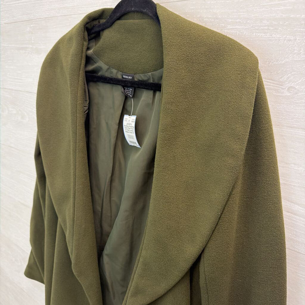 Sociology Green Open Front Tie Waist Jacket Medium