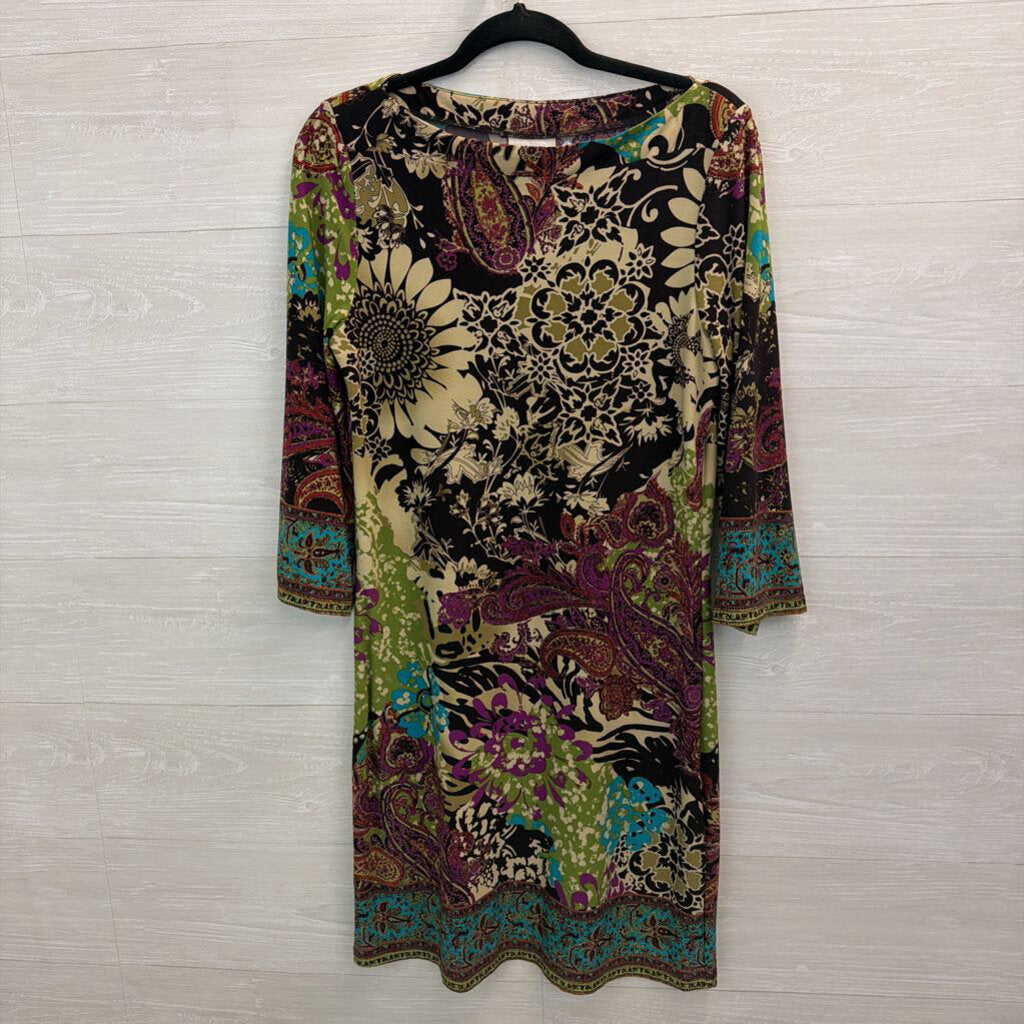 Beige by ECI Purple/ Green Print Long Sleeve Dress 8