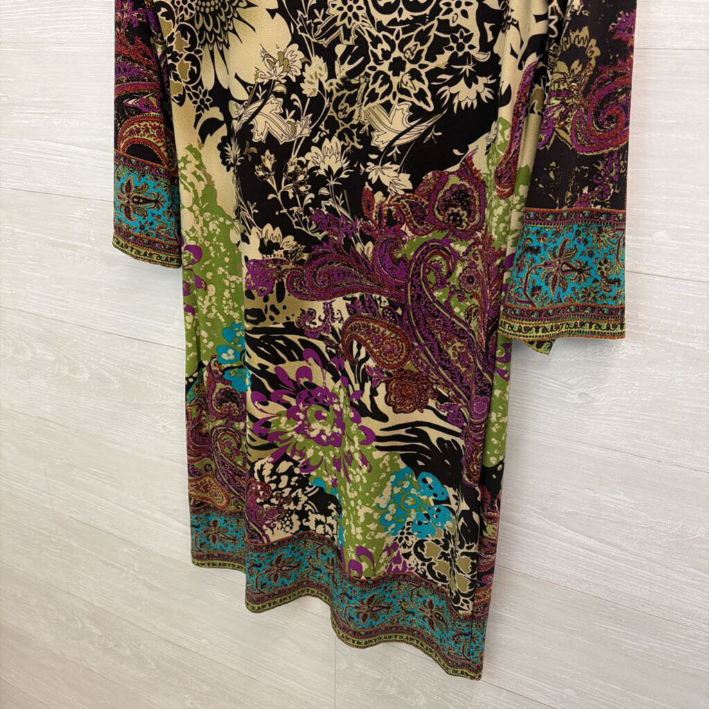 Beige by ECI Purple/ Green Print Long Sleeve Dress 8