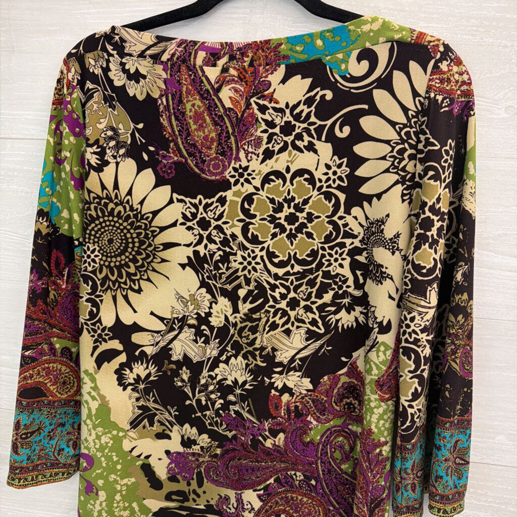 Beige by ECI Purple/ Green Print Long Sleeve Dress 8