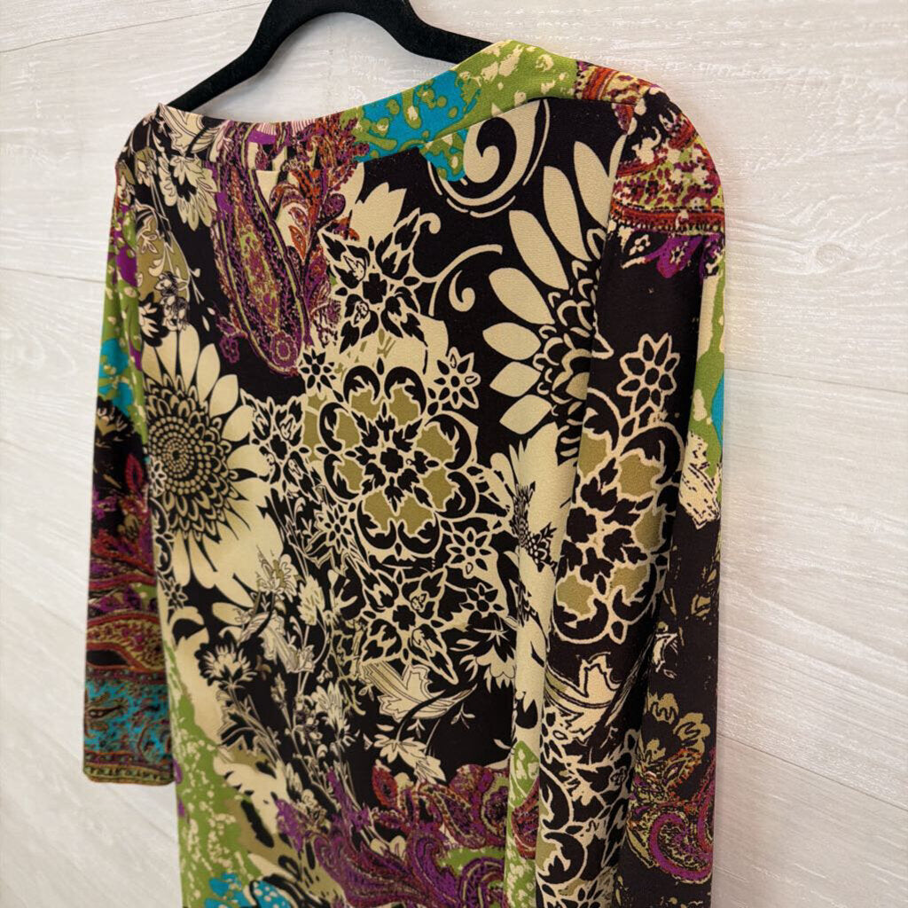 Beige by ECI Purple/ Green Print Long Sleeve Dress 8