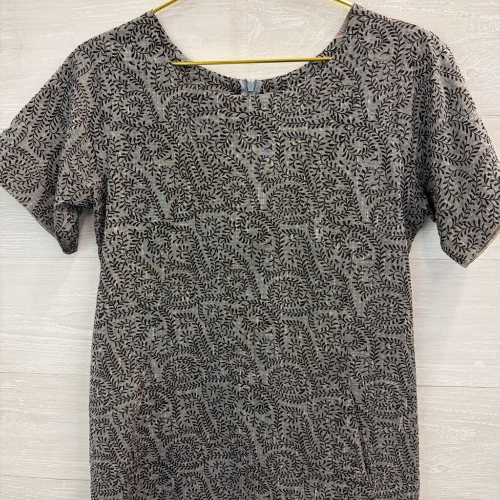 Grey/ Black Print Short Sleeve Shift Dress Medium