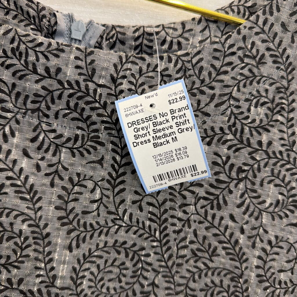 Grey/ Black Print Short Sleeve Shift Dress Medium