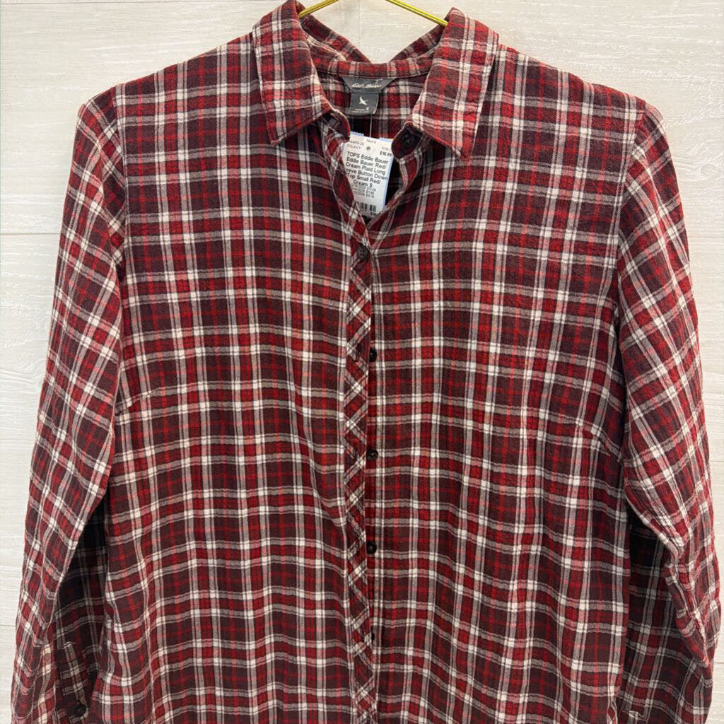 Eddie Bauer Red/ Cream Plaid Long Sleeve Button Down Top Small