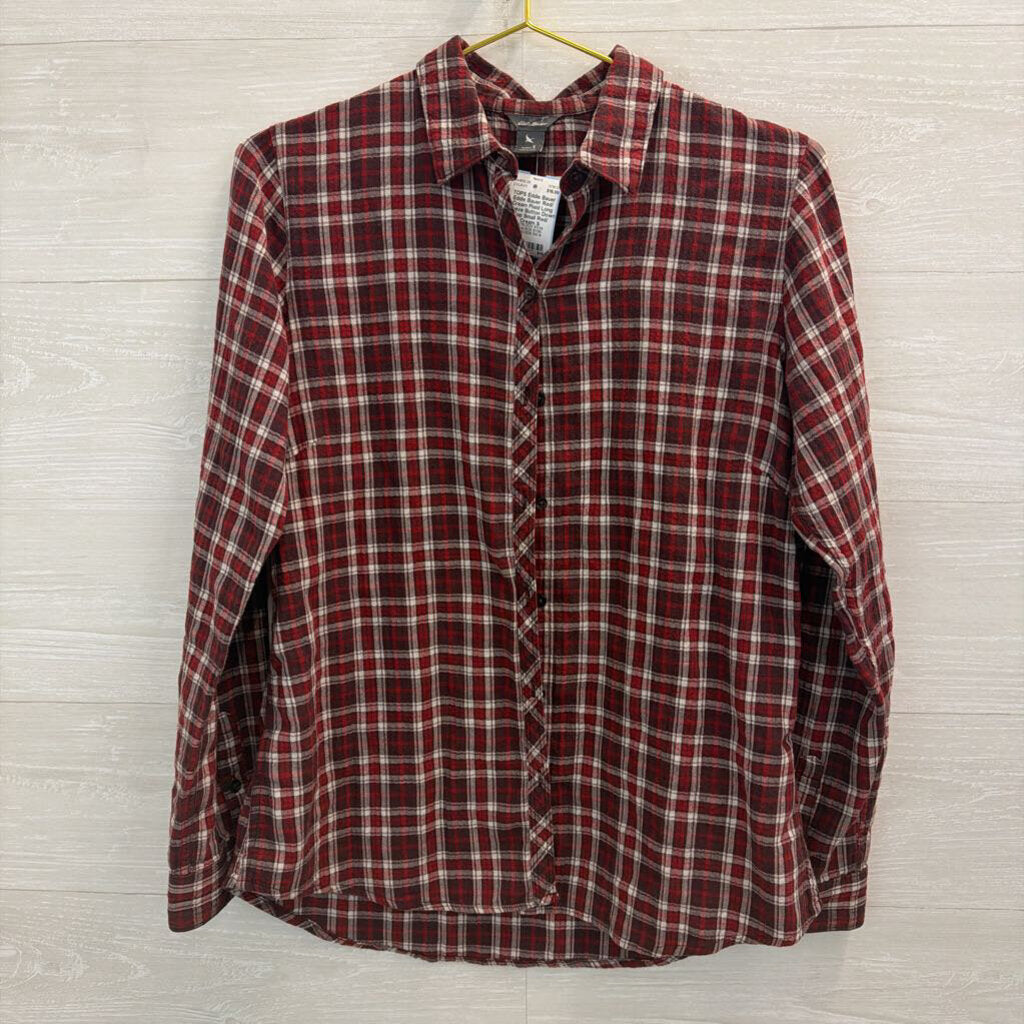 Eddie Bauer Red/ Cream Plaid Long Sleeve Button Down Top Small