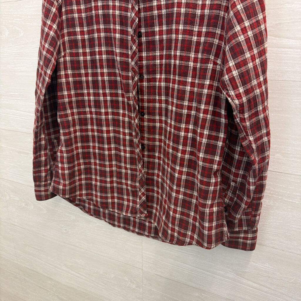 Eddie Bauer Red/ Cream Plaid Long Sleeve Button Down Top Small