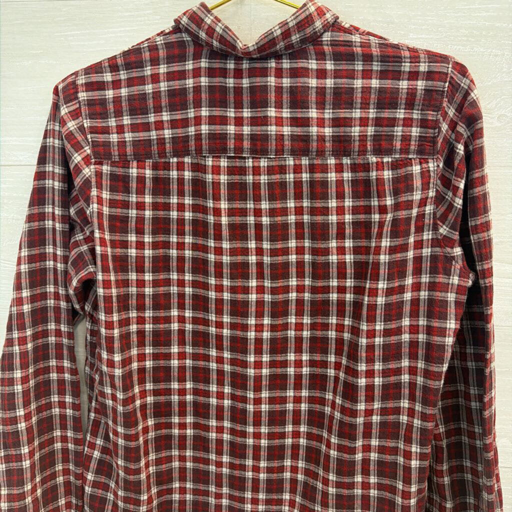Eddie Bauer Red/ Cream Plaid Long Sleeve Button Down Top Small