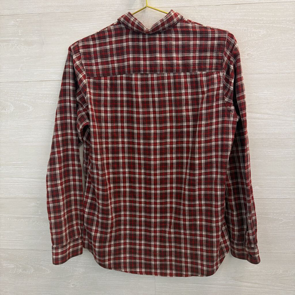 Eddie Bauer Red/ Cream Plaid Long Sleeve Button Down Top Small