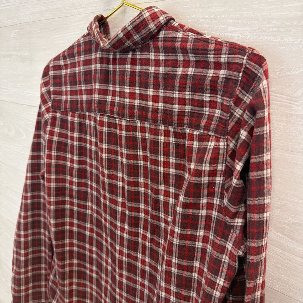 Eddie Bauer Red/ Cream Plaid Long Sleeve Button Down Top Small