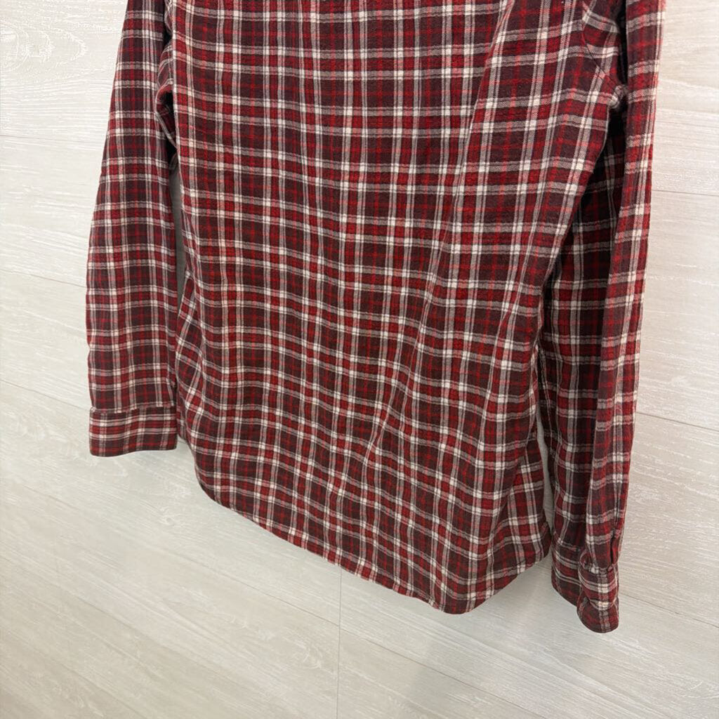 Eddie Bauer Red/ Cream Plaid Long Sleeve Button Down Top Small