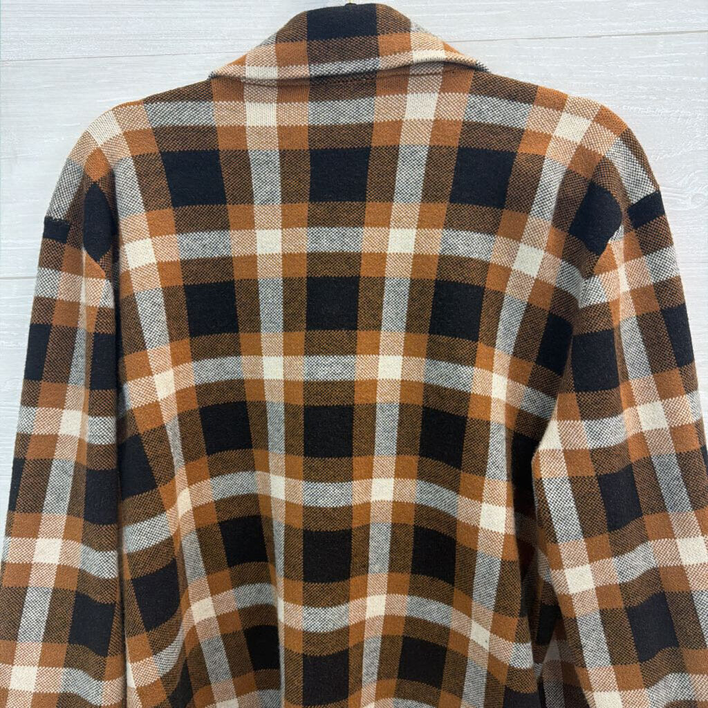 Anne Klein Brown/ Cream/ Black Gingham Double Breasted Sweater Jacket Large