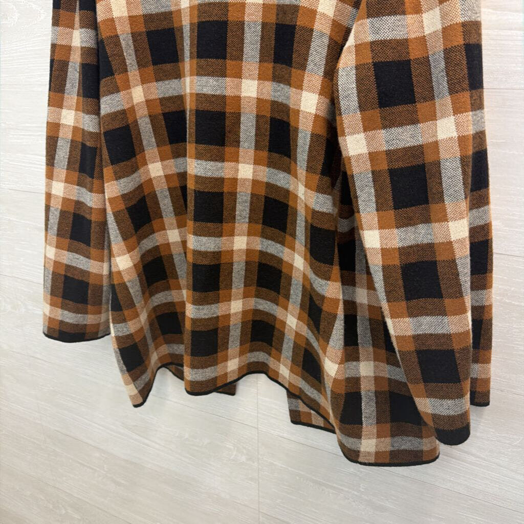 Anne Klein Brown/ Cream/ Black Gingham Double Breasted Sweater Jacket Large