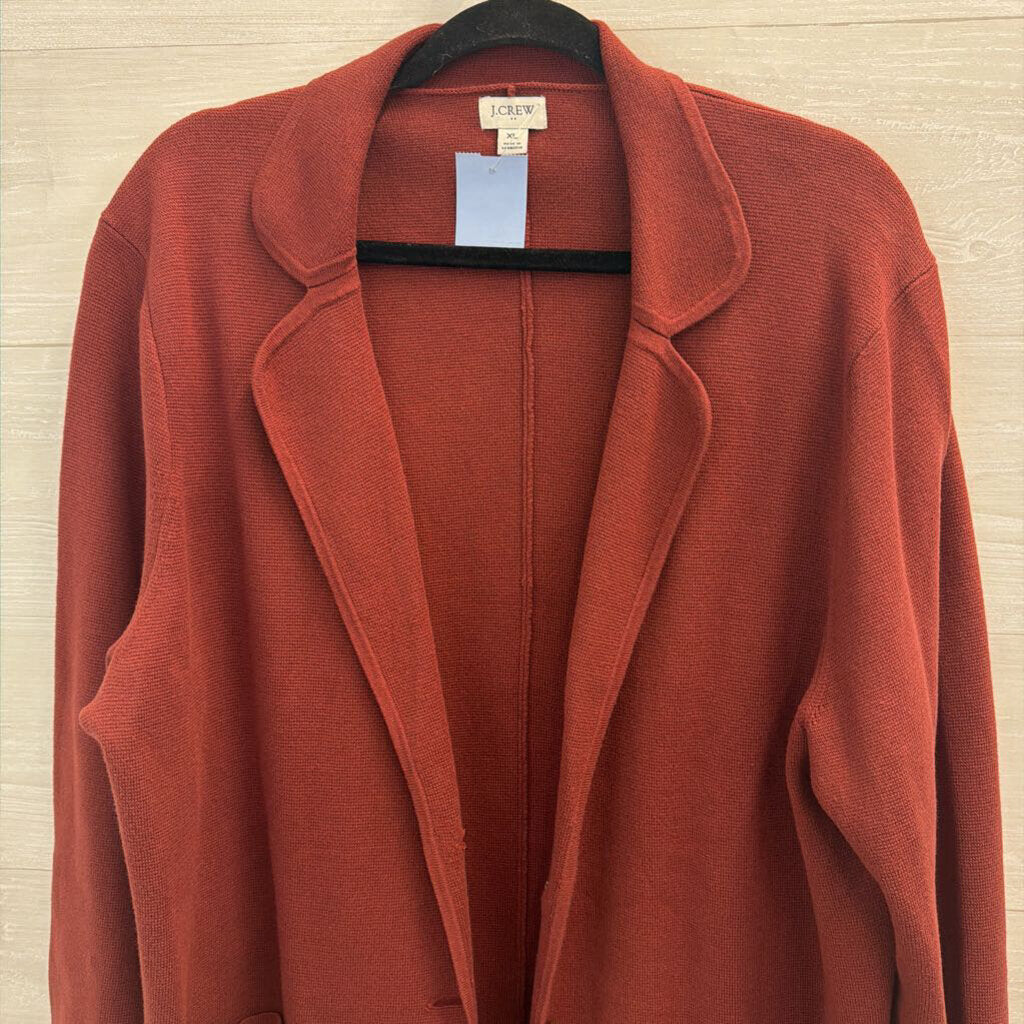 J Crew Brick Red Textured Sweater Jacket Extra Large