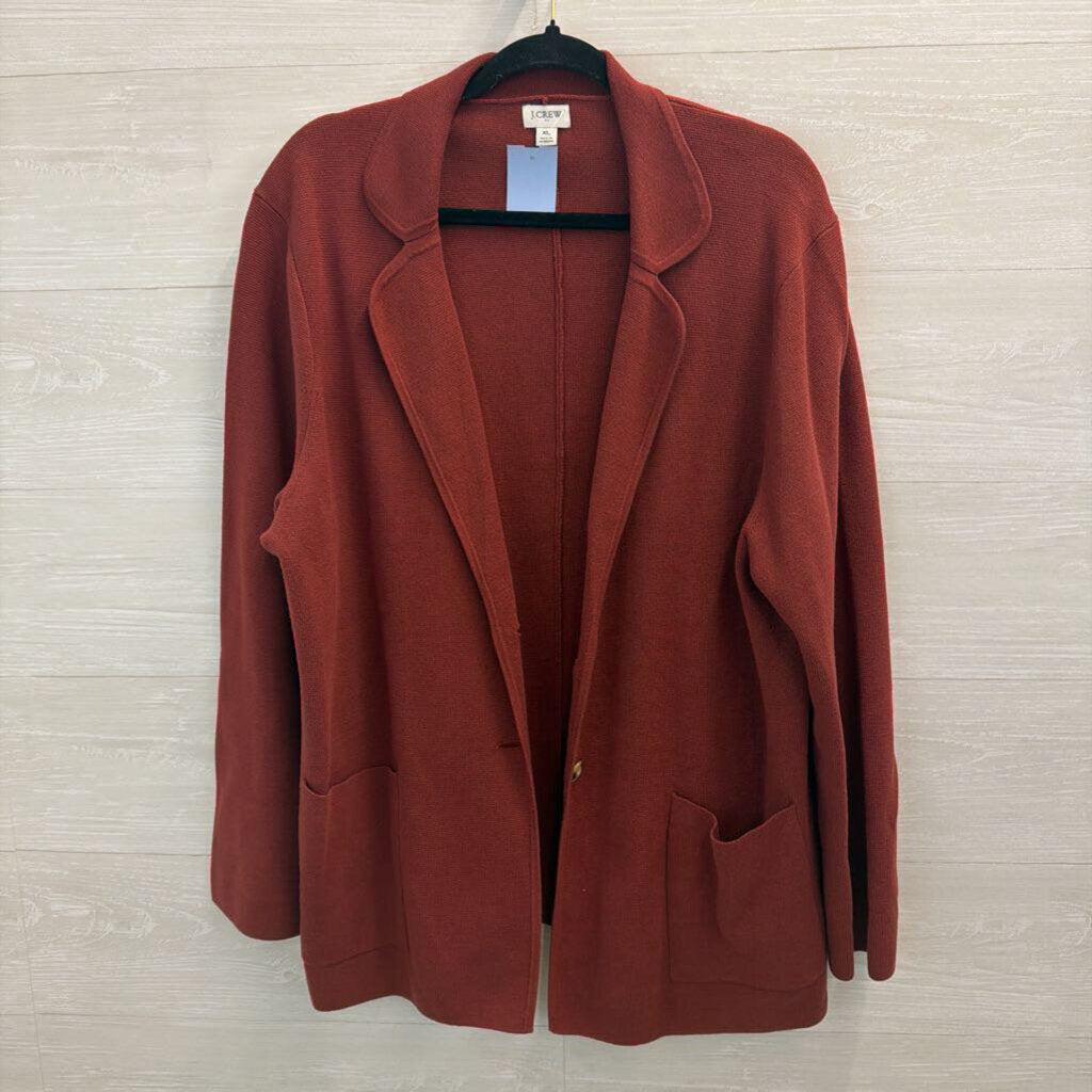 J Crew Brick Red Textured Sweater Jacket Extra Large