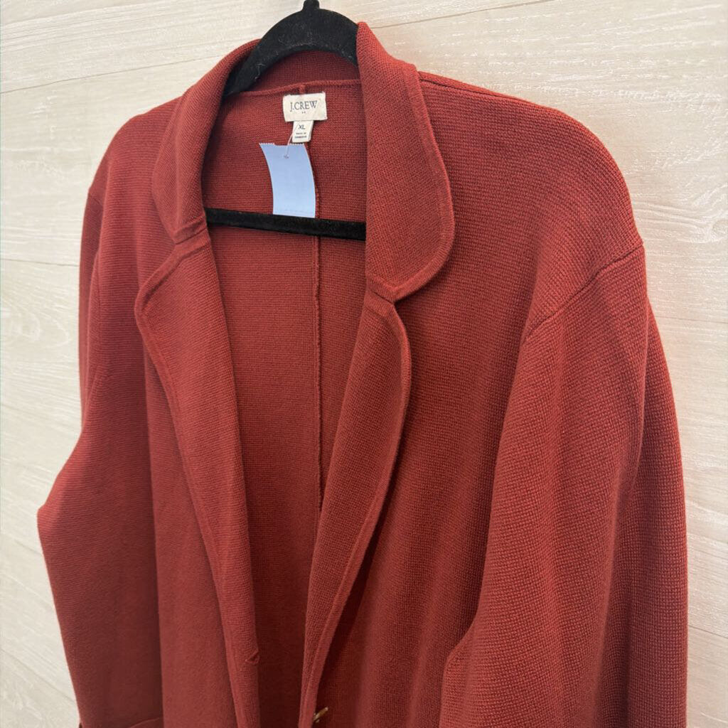 J Crew Brick Red Textured Sweater Jacket Extra Large
