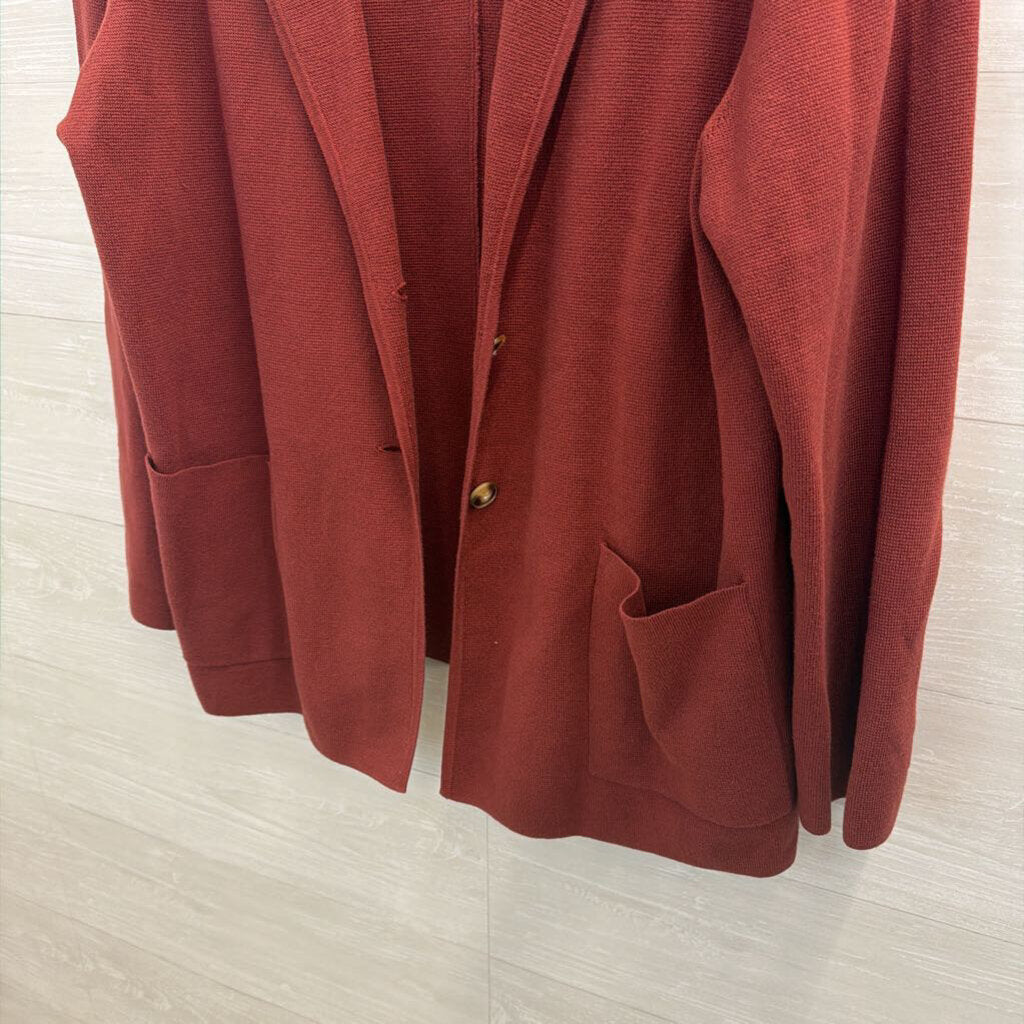 J Crew Brick Red Textured Sweater Jacket Extra Large