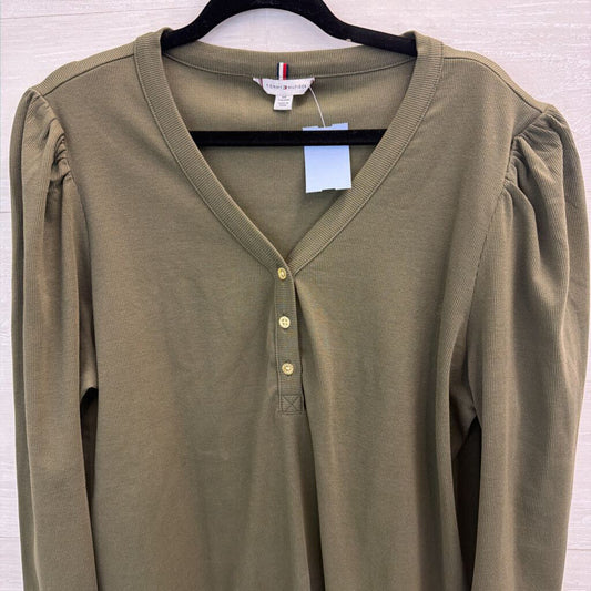 Tommy Hilfiger Green Ribbed Puff Shoulder Long Sleeve Henley Top XXL