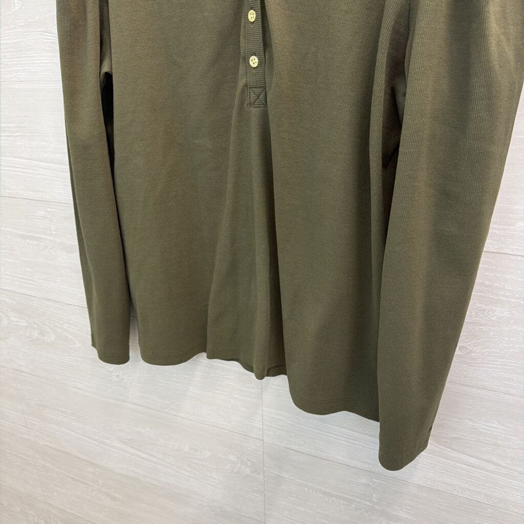 Tommy Hilfiger Green Ribbed Puff Shoulder Long Sleeve Henley Top XXL
