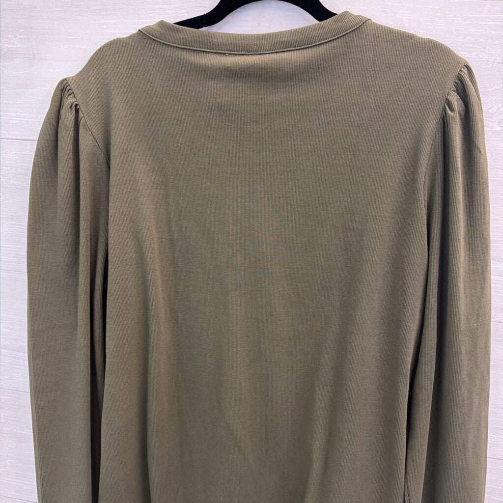 Tommy Hilfiger Green Ribbed Puff Shoulder Long Sleeve Henley Top XXL