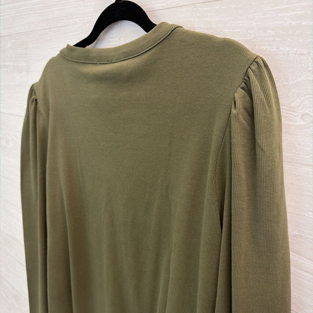 Tommy Hilfiger Green Ribbed Puff Shoulder Long Sleeve Henley Top XXL