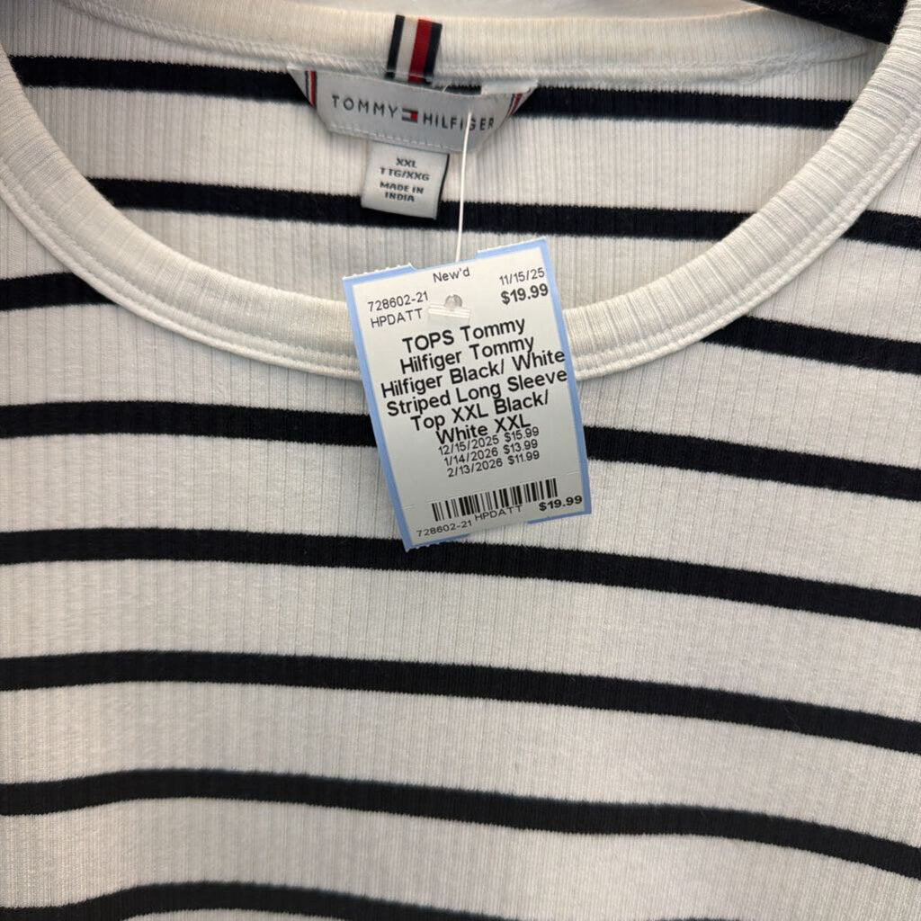 Tommy Hilfiger Black/ White Striped Long Sleeve Top XXL