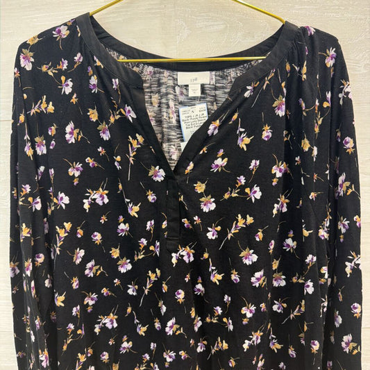 J Jill Black/ Purple Flower Print Long Sleeve Top Extra Large