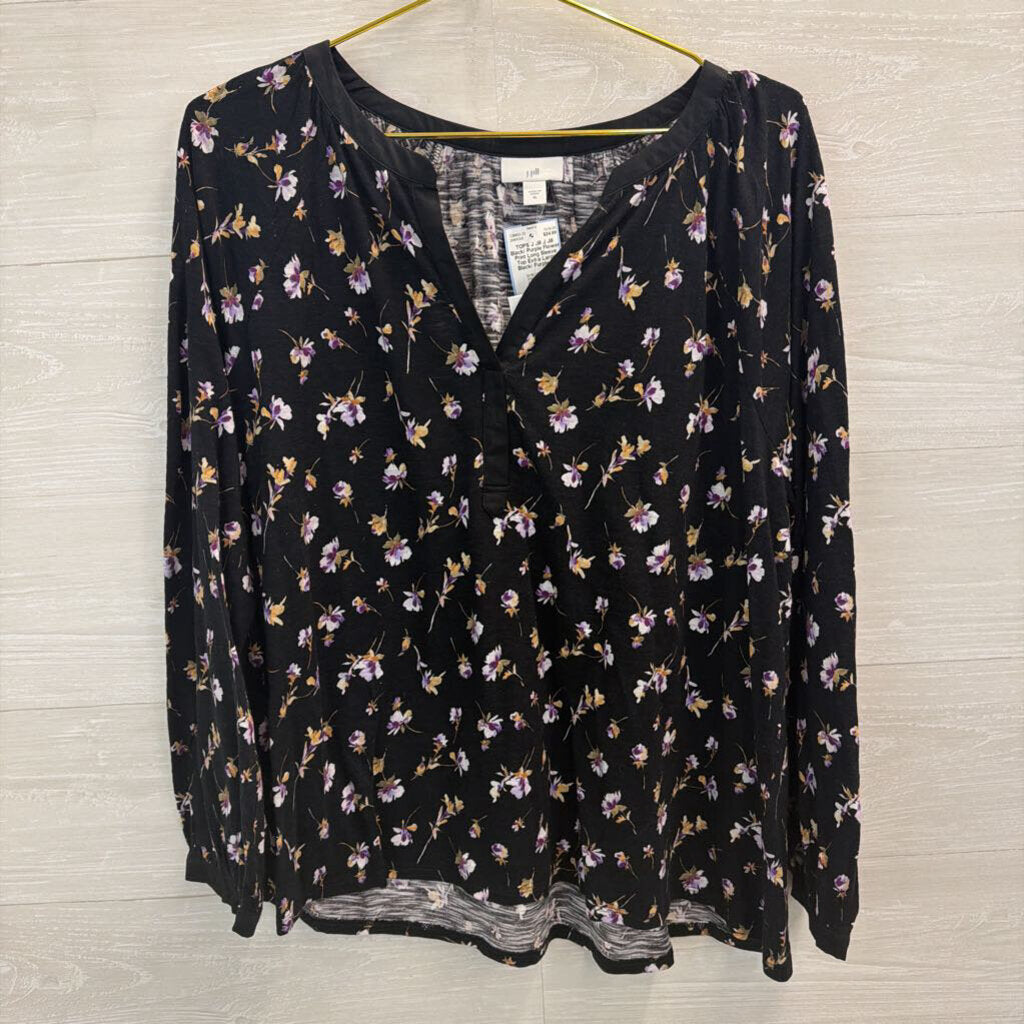 J Jill Black/ Purple Flower Print Long Sleeve Top Extra Large