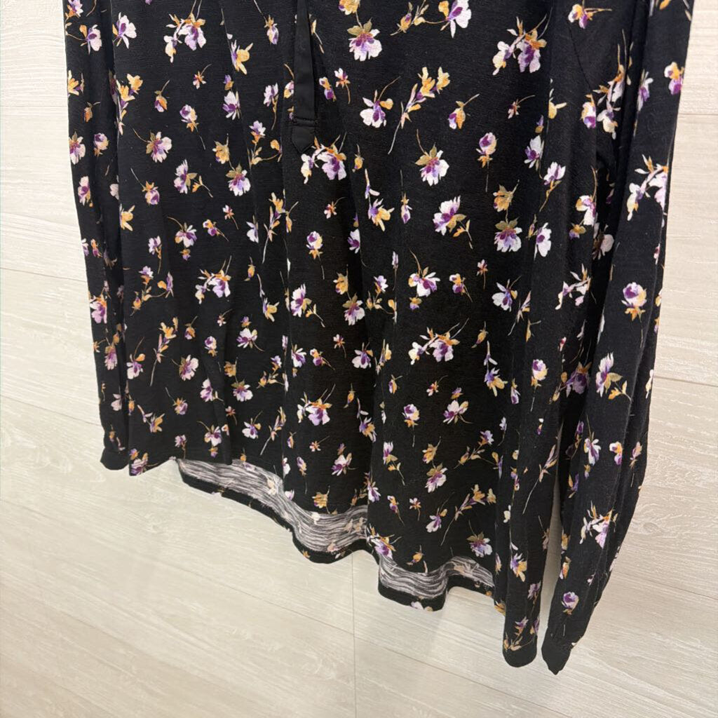 J Jill Black/ Purple Flower Print Long Sleeve Top Extra Large