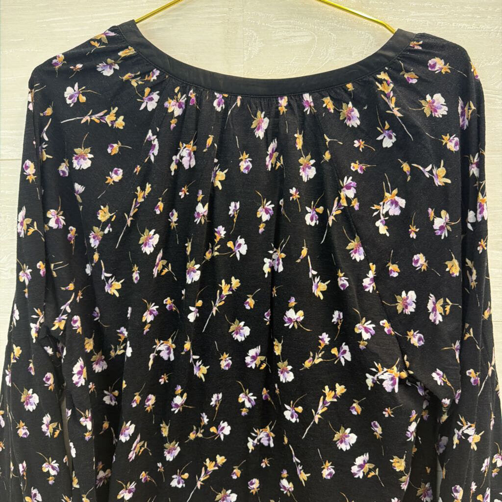 J Jill Black/ Purple Flower Print Long Sleeve Top Extra Large