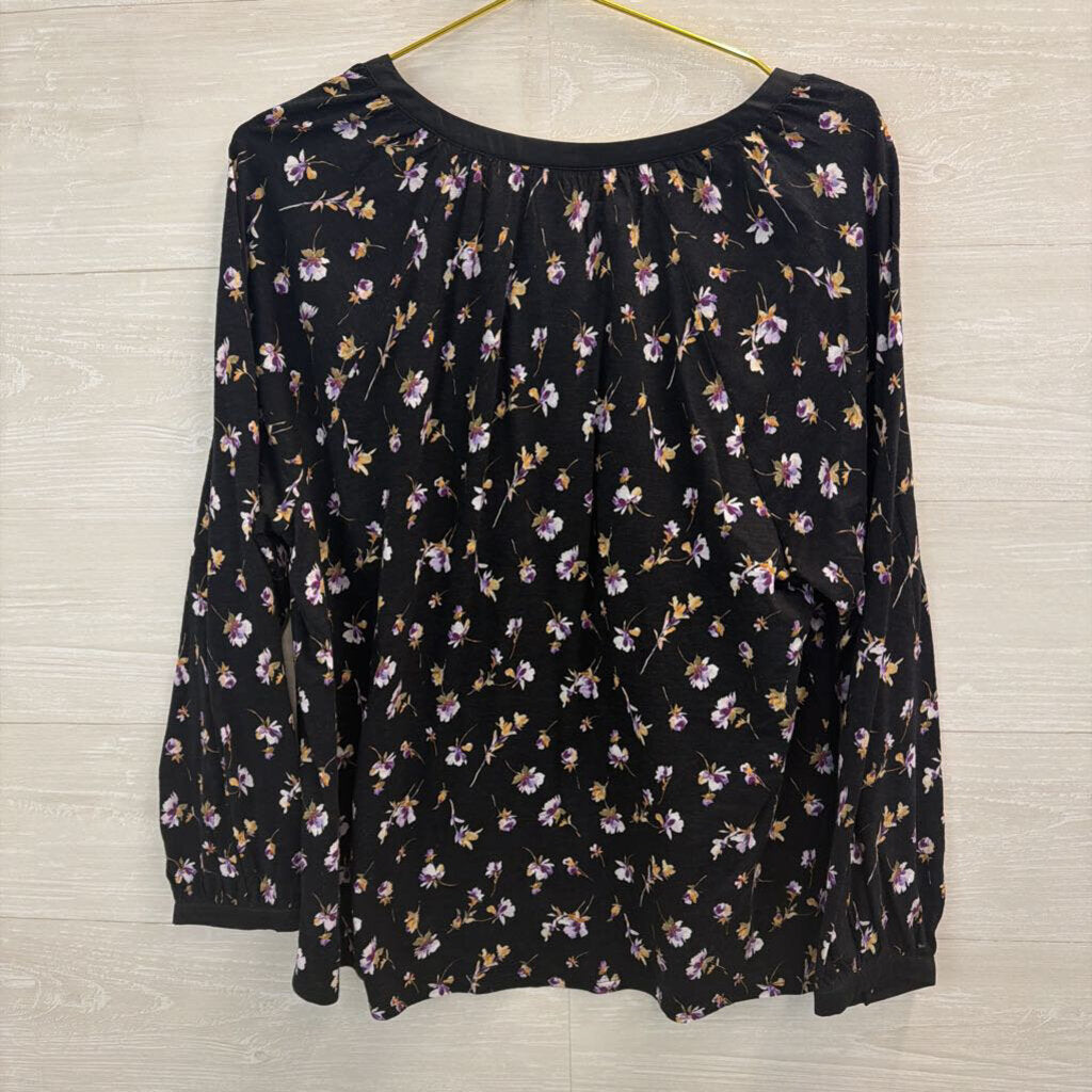 J Jill Black/ Purple Flower Print Long Sleeve Top Extra Large