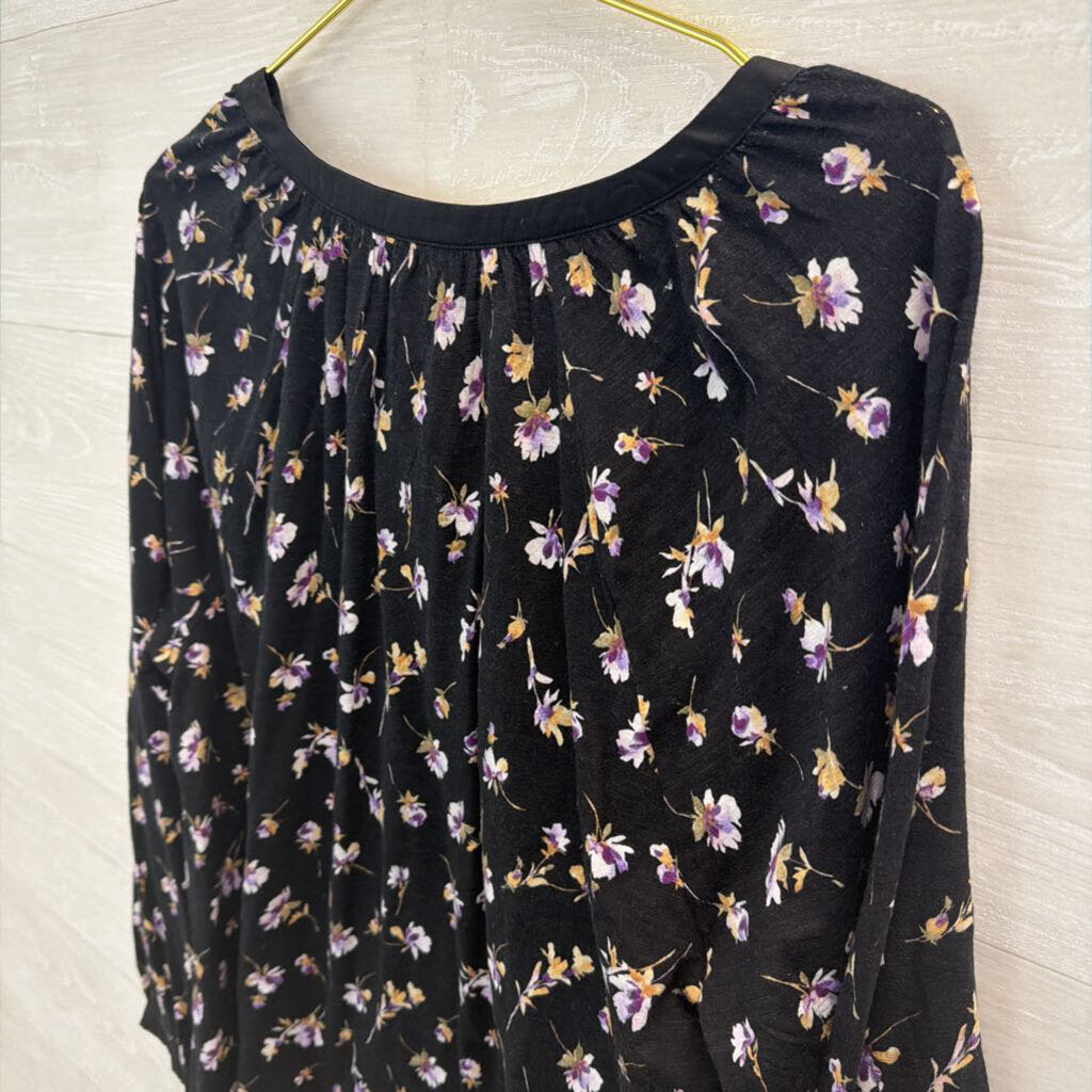 J Jill Black/ Purple Flower Print Long Sleeve Top Extra Large