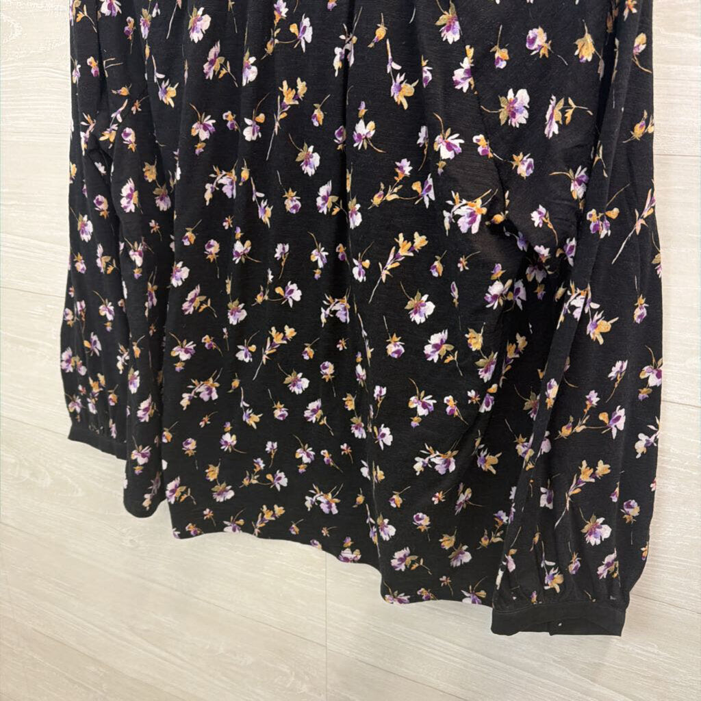 J Jill Black/ Purple Flower Print Long Sleeve Top Extra Large