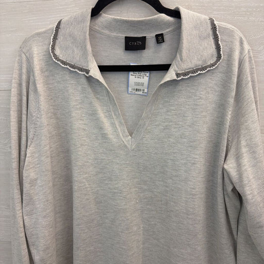 Cyrus Grey Knit Long Sleeve Collared Top 1X