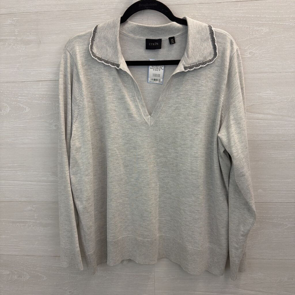Cyrus Grey Knit Long Sleeve Collared Top 1X