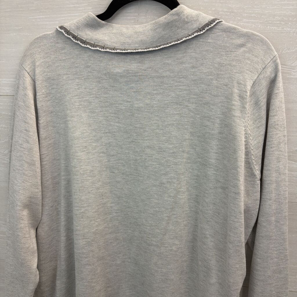 Cyrus Grey Knit Long Sleeve Collared Top 1X