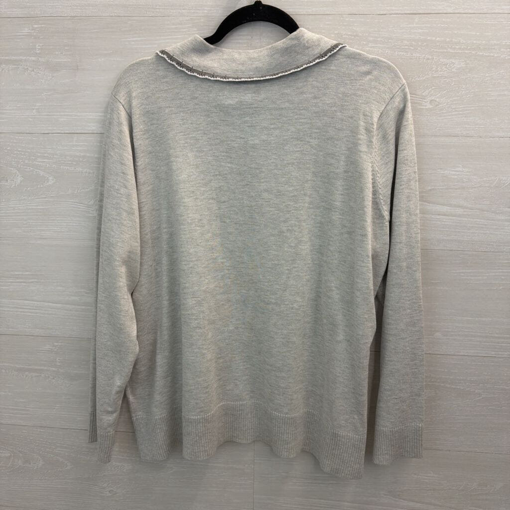 Cyrus Grey Knit Long Sleeve Collared Top 1X