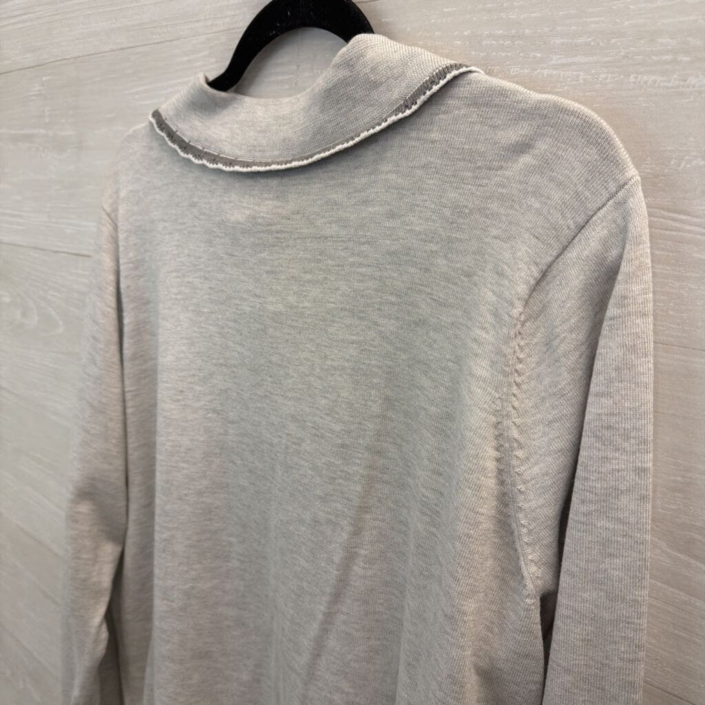 Cyrus Grey Knit Long Sleeve Collared Top 1X