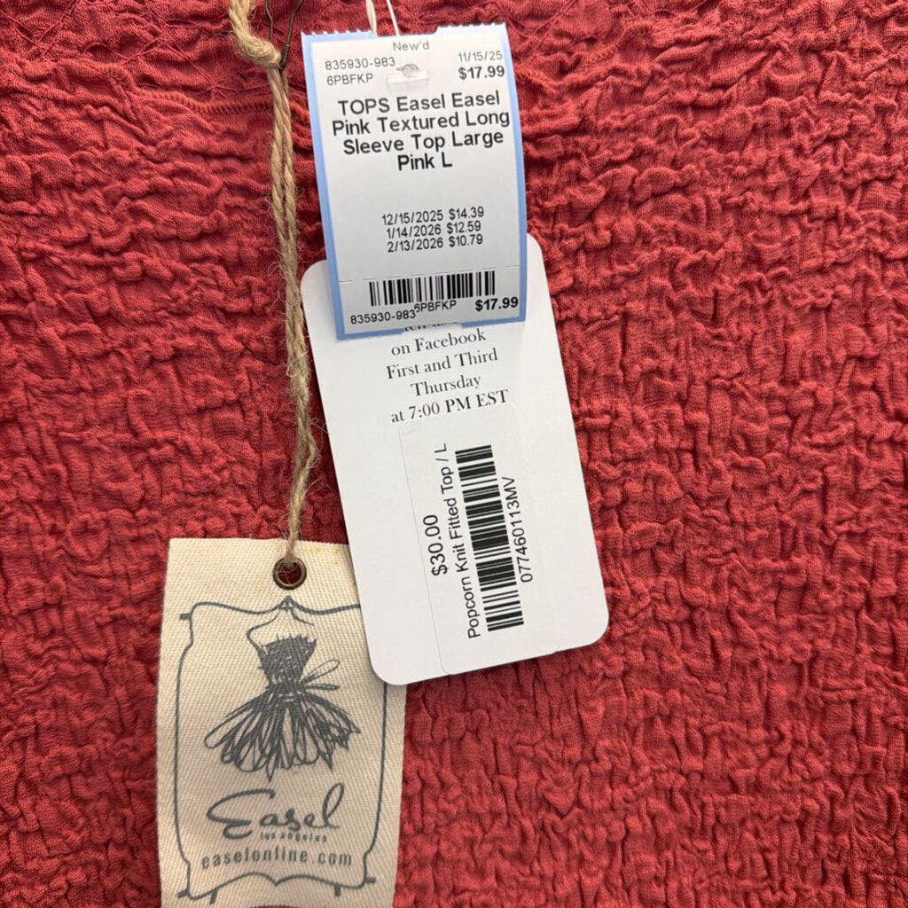 Easel Pink Textured Long Sleeve Top Large