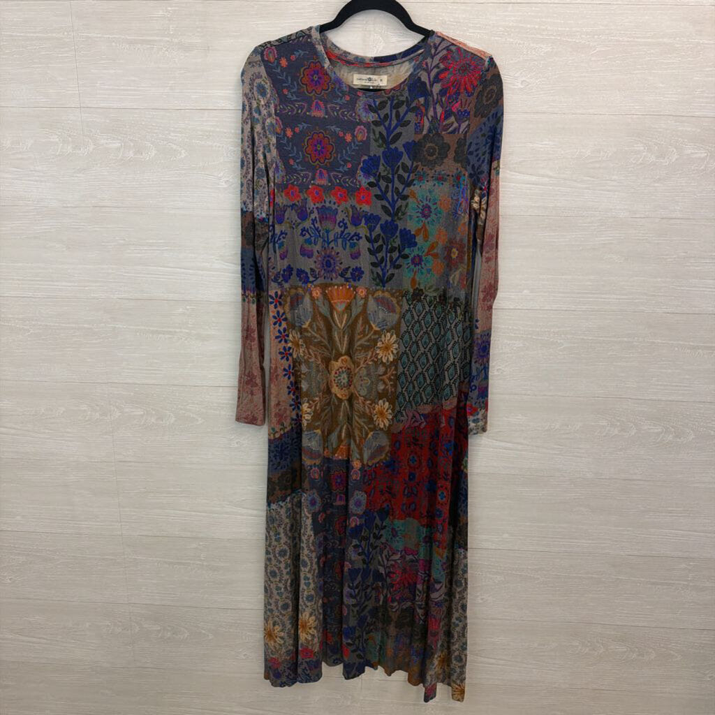 Natural Life Blue/ Grey/ Multi Print Long Sleeve Maxi Dress Medium