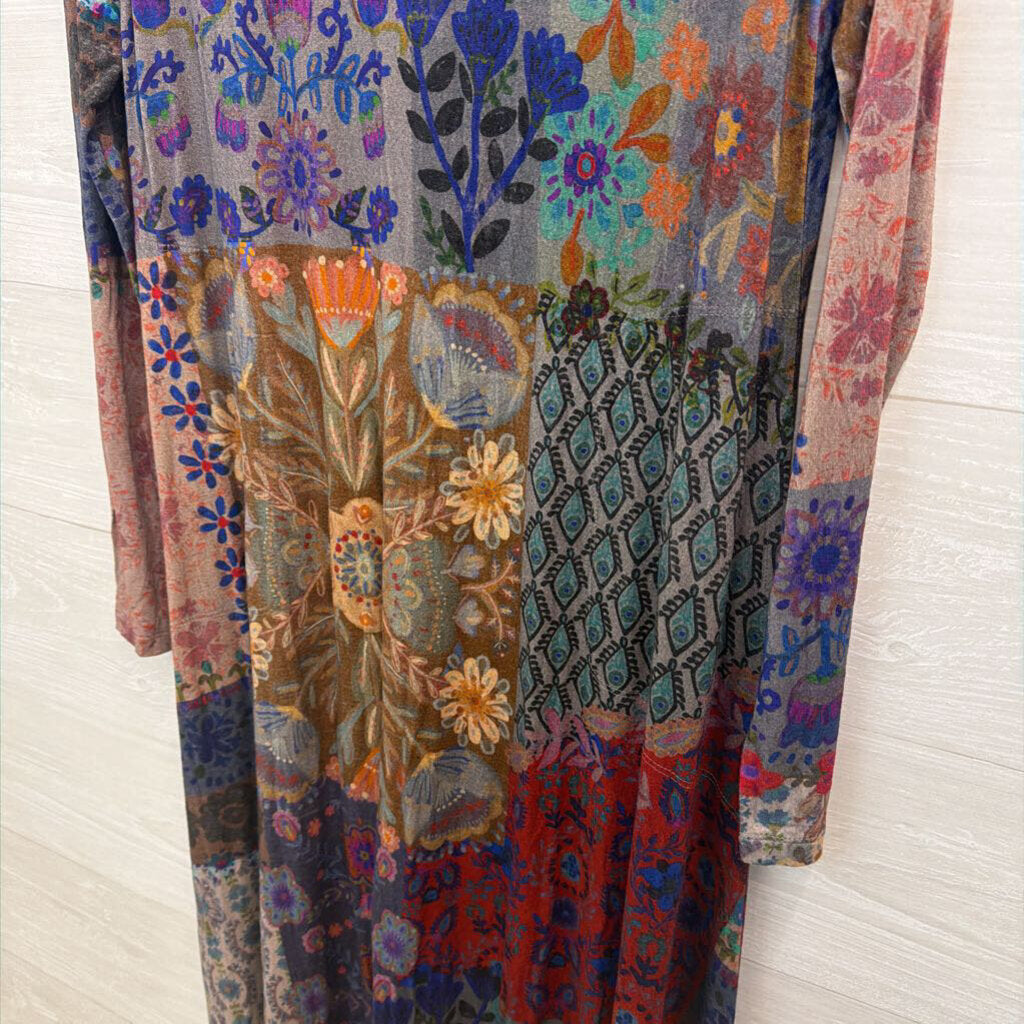 Natural Life Blue/ Grey/ Multi Print Long Sleeve Maxi Dress Medium