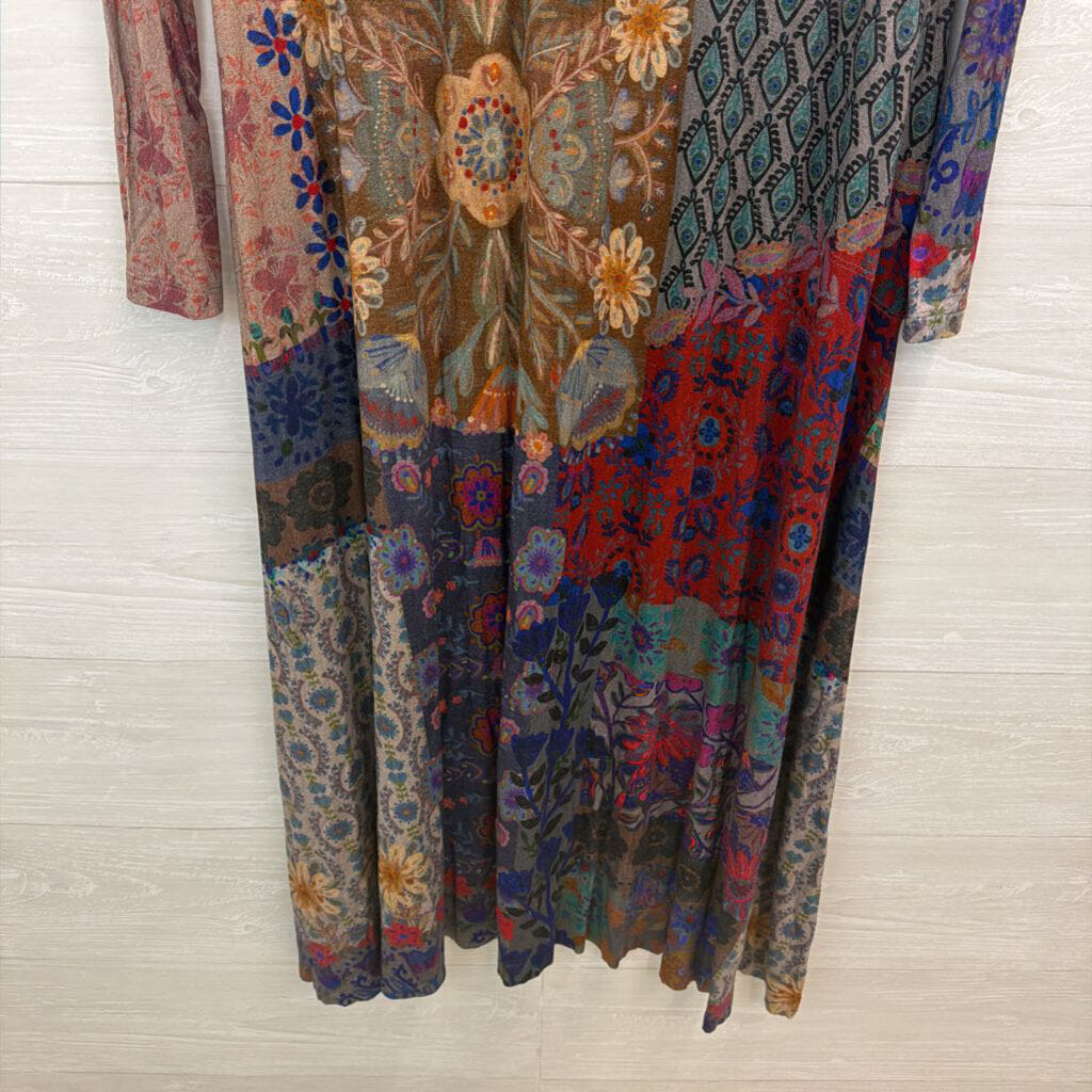 Natural Life Blue/ Grey/ Multi Print Long Sleeve Maxi Dress Medium