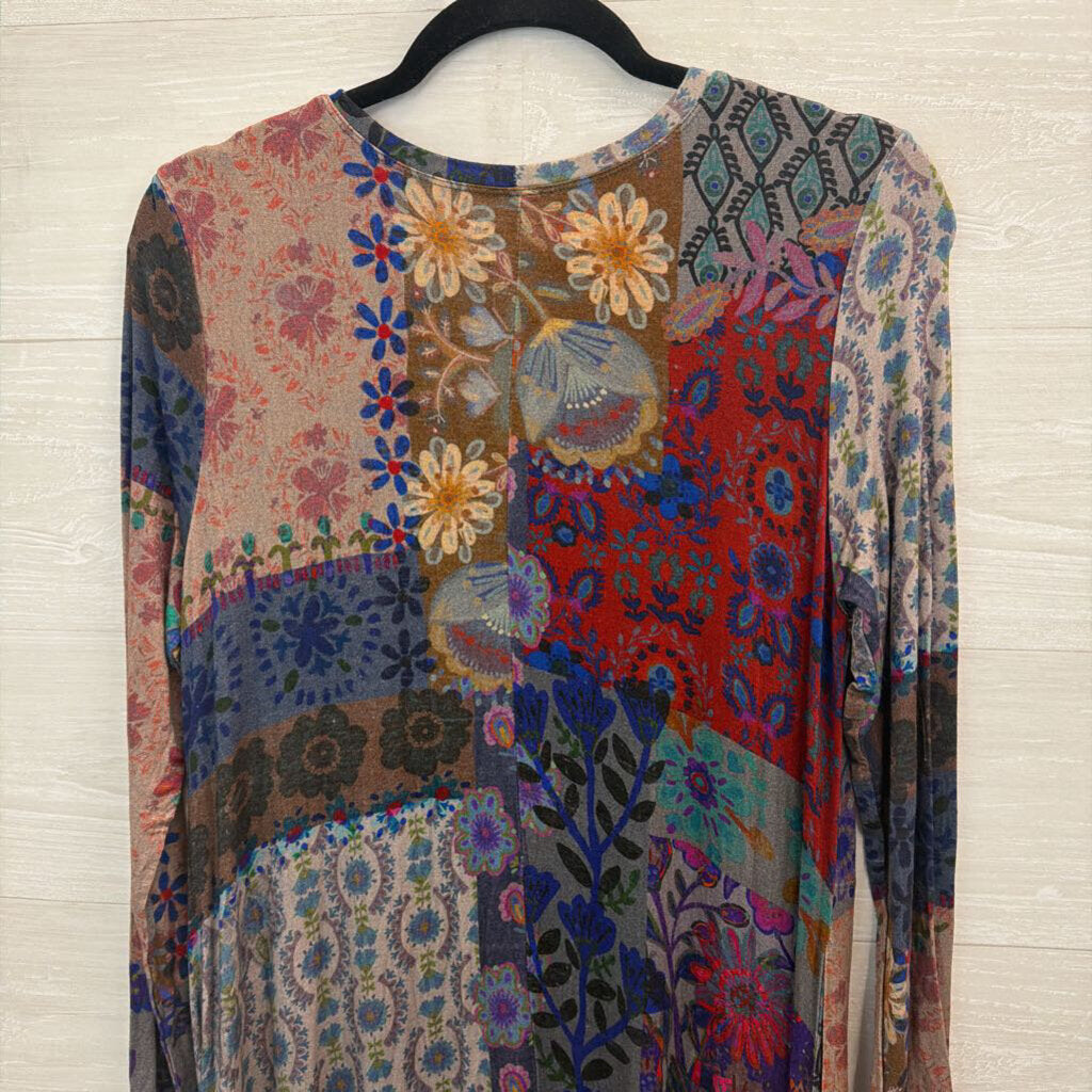 Natural Life Blue/ Grey/ Multi Print Long Sleeve Maxi Dress Medium