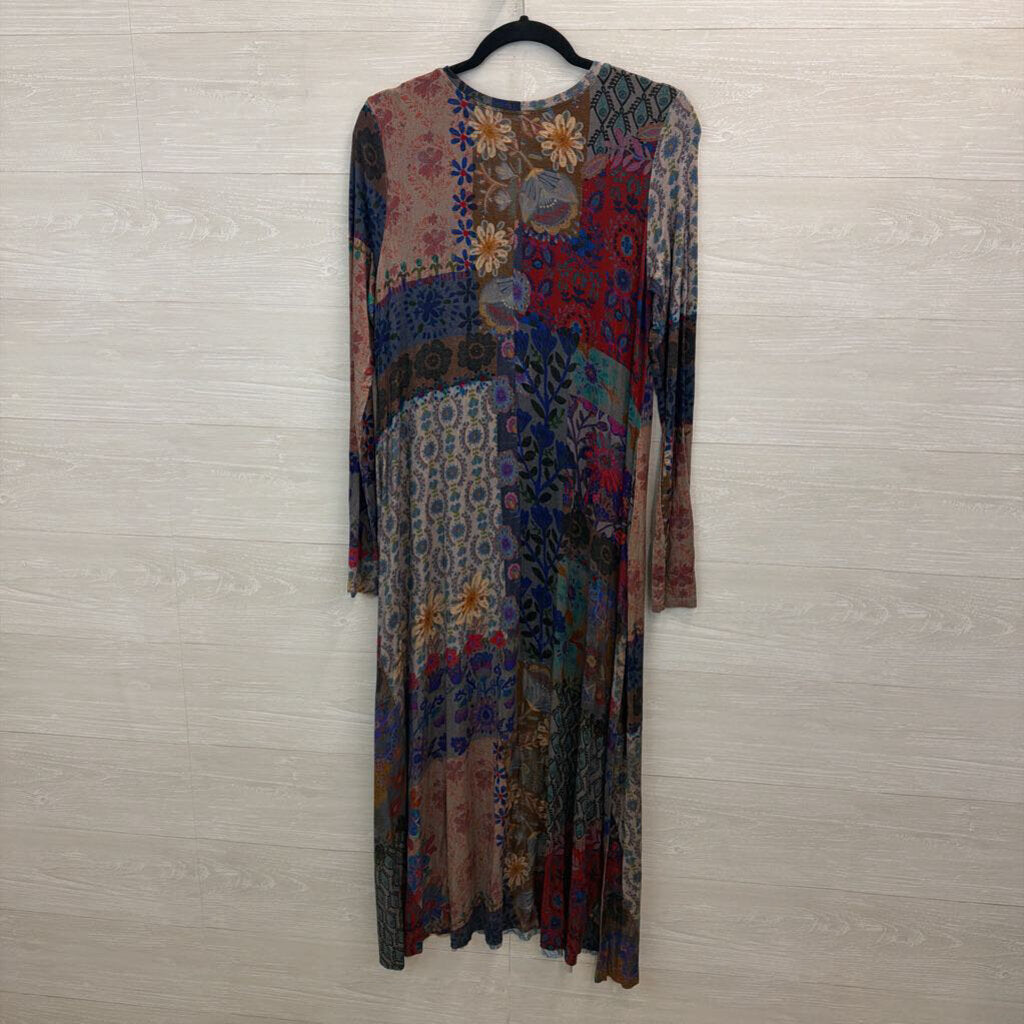 Natural Life Blue/ Grey/ Multi Print Long Sleeve Maxi Dress Medium