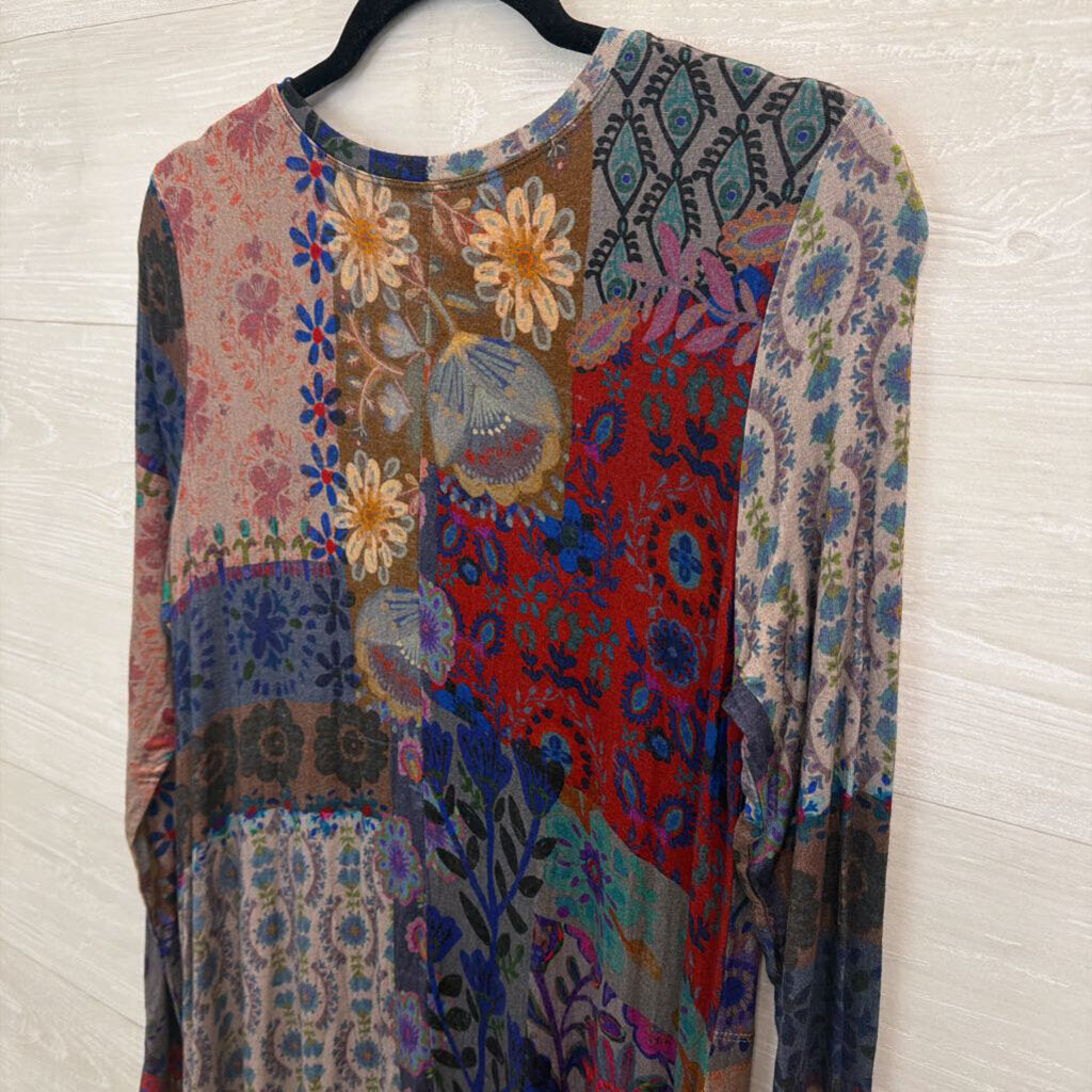 Natural Life Blue/ Grey/ Multi Print Long Sleeve Maxi Dress Medium