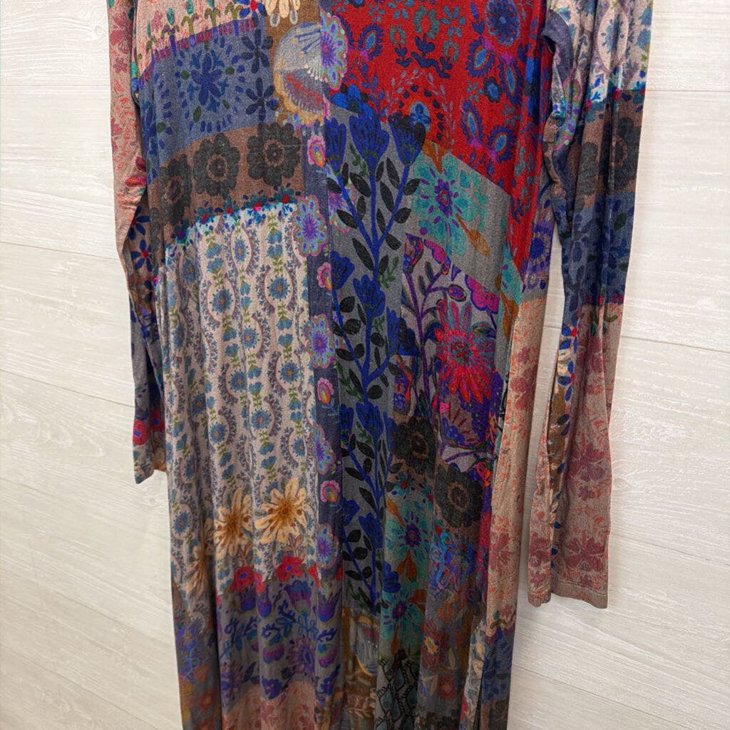 Natural Life Blue/ Grey/ Multi Print Long Sleeve Maxi Dress Medium